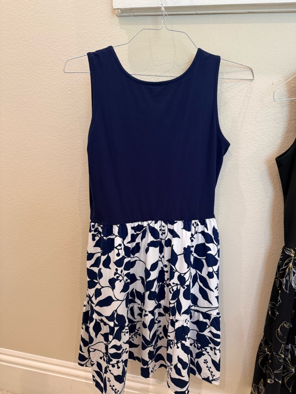 Sleeveless Navy & White Floral Midi Dress